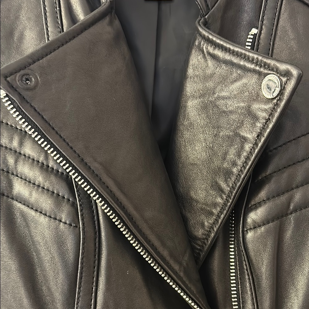 Michael Kors Black Leather Jacket Asymmetrical Design - Picture 3 of 12